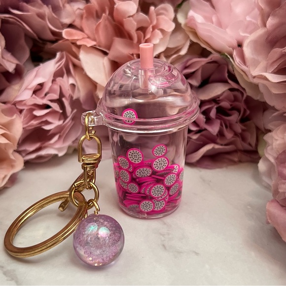 Boho Chic Dragon Fruit Infused Water Drink Keychain Charm - Picture 11 of 17